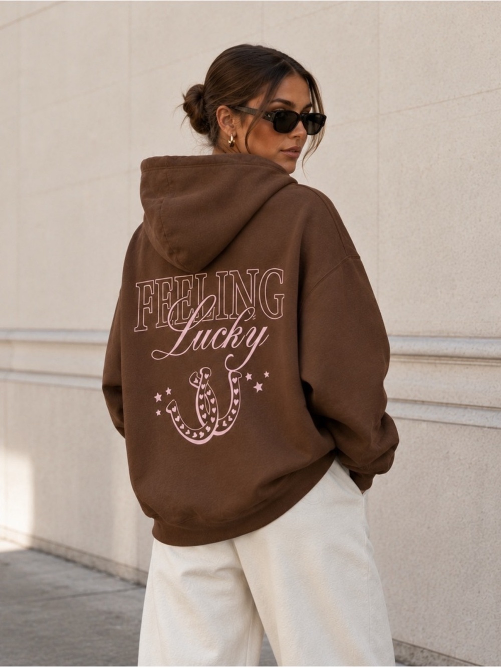 Wilo The Label 'Feeling Lucky' Horseshoe Hoodie Chocolate Brown NWT